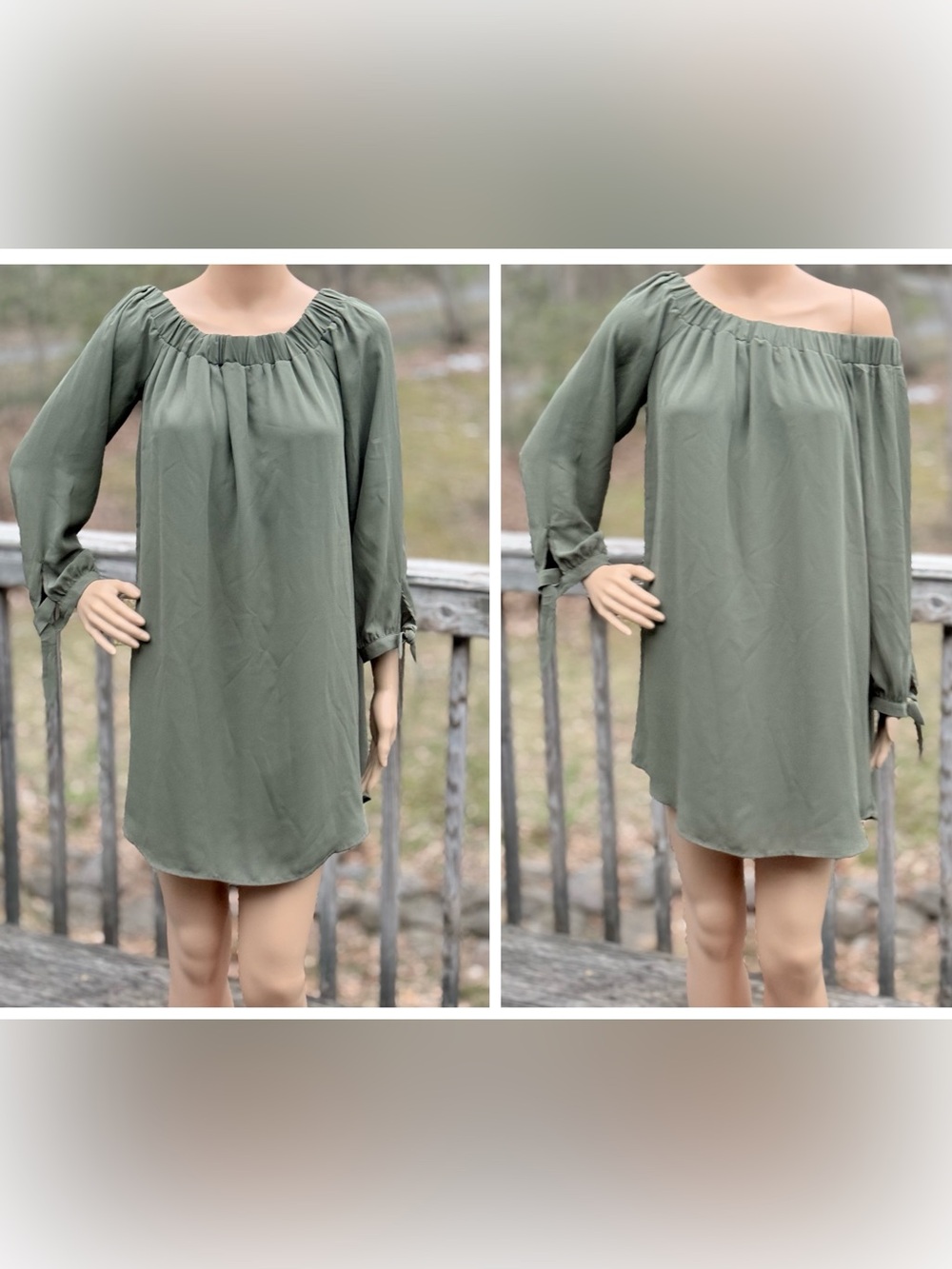Express Wear 3 Ways Olive Green 3/4 Sleeve Tunic Dress Sz M NWT On Off Shoulder
